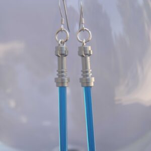 Star Wars Darker Blue Lightsaber Handmade Earrings w Sterling Silver Hooks