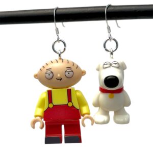 Stewie Griffin and Brian Family Guy Handmade Earrings w Sterling Silver french wire