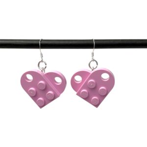 (Rare Color) Bright Pink Heart Authentic Brick Earrings for Stem or Robotics Teacher Gift